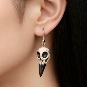 Faux Vulture Skull Design Black and White Drop Earrings Hypoallergenic 925 Hooks
